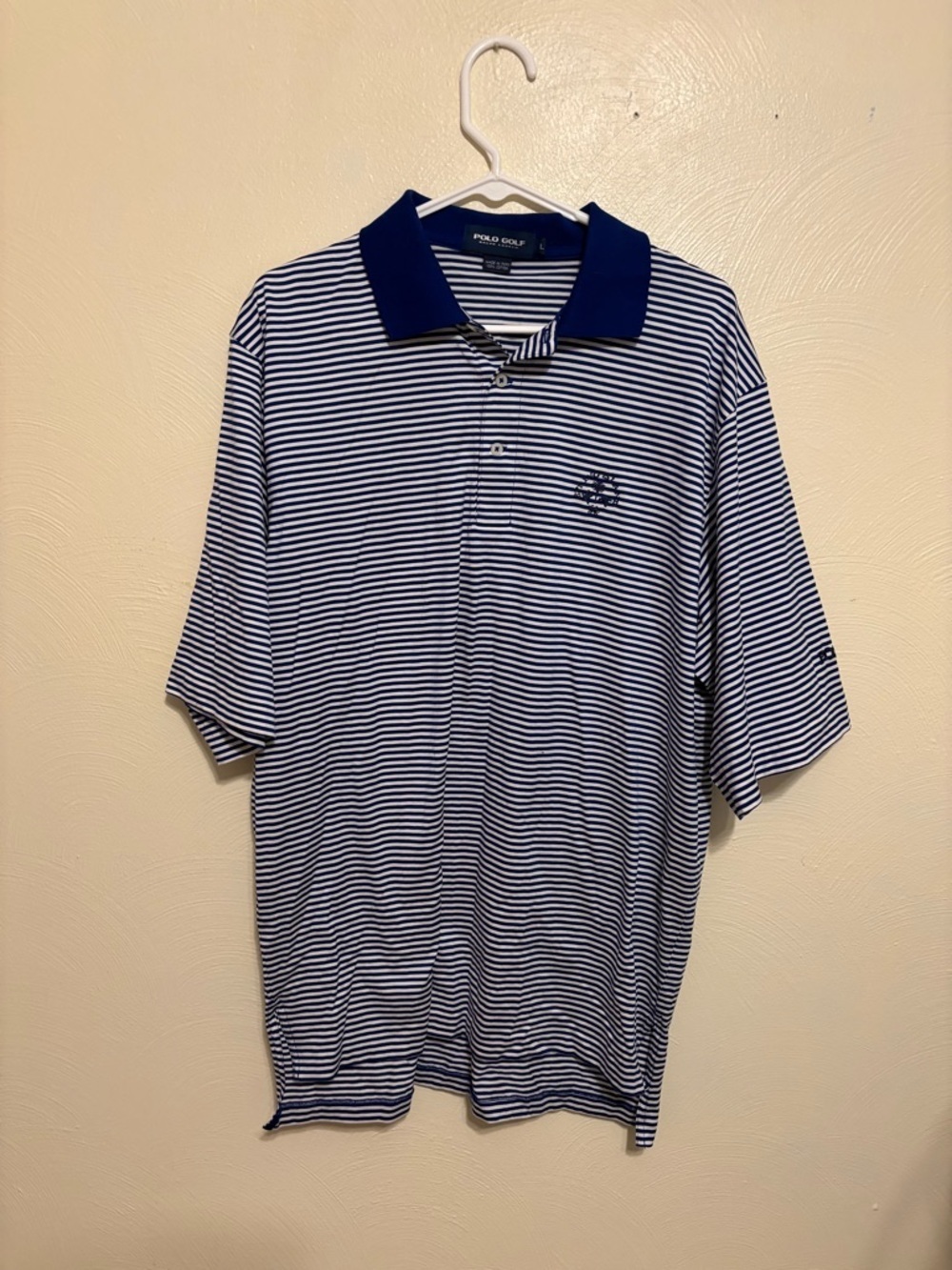 Polo Golf Ralph Lauren Blue White Striped Polo Shirt L Cotton Classic Fit